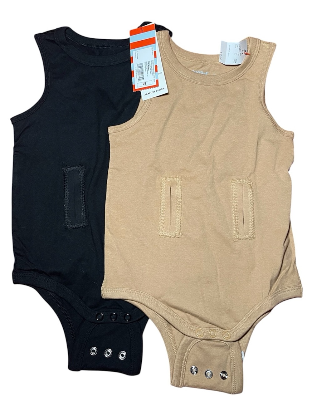 Cat & Jack Toddler 2T Adaptive Sleeveless Bodysuit 2-Pack Black Tan NWT